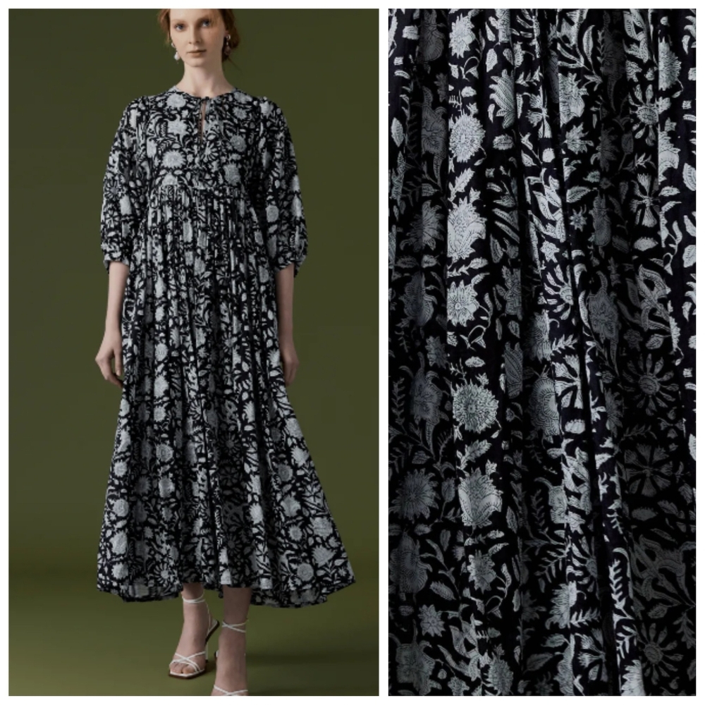 Guadalupe Anthropologie Anuka Black White Midi Dress Bohemian Hippie Floral Sz S